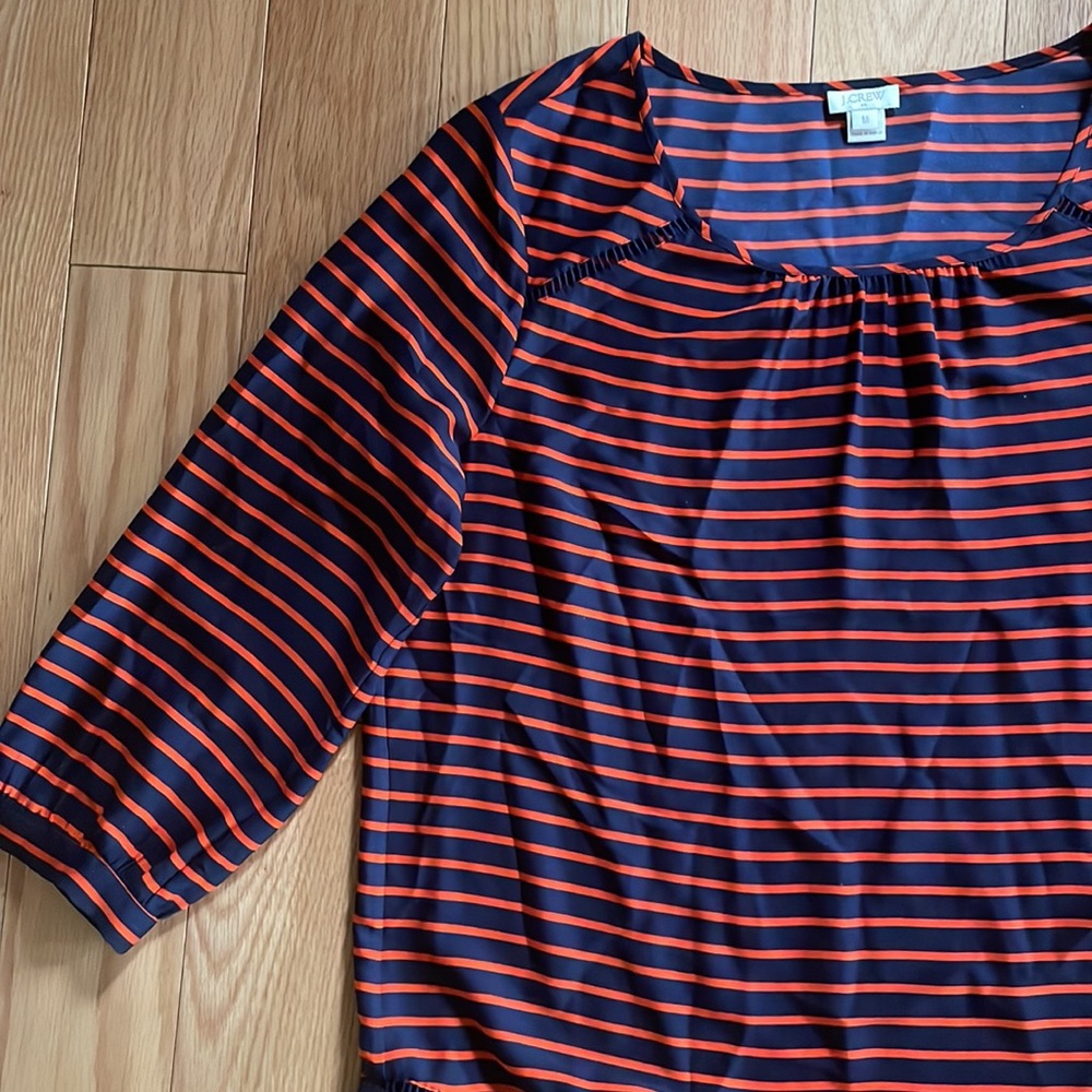 EUC J. Crew Blue & Orange Striped Blouse